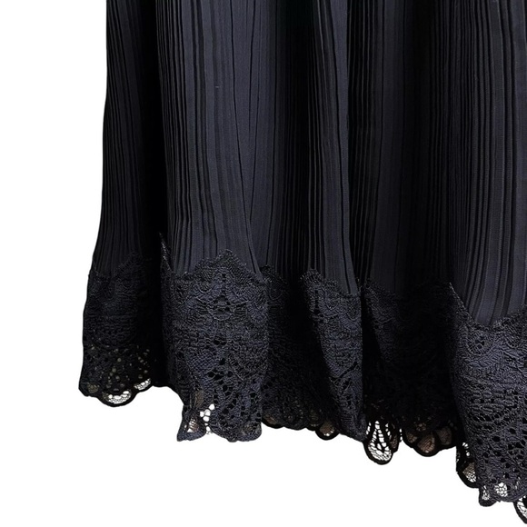 Claudie Pierlot Babydoll Pleated Crepe Lace Trim Tie Dress Black Size 38 US 6 - Picture 6 of 9